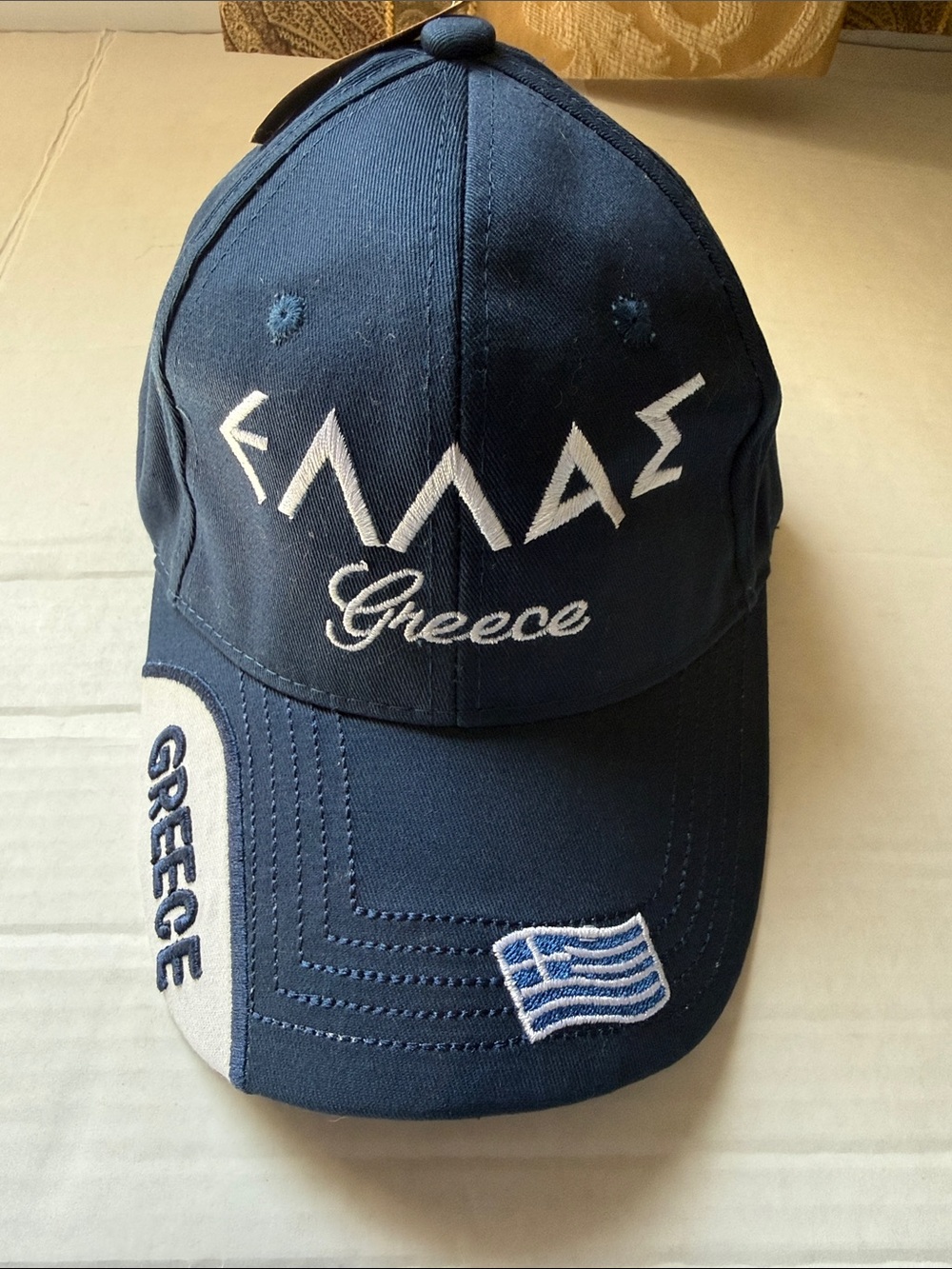 Navy and White Greece Embroidered Cap